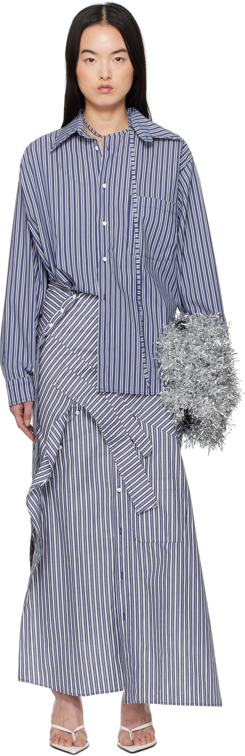 Kjole Ottolinger Ottolinger Deconstructed Shirting Midi Dress Blå | 11150011101