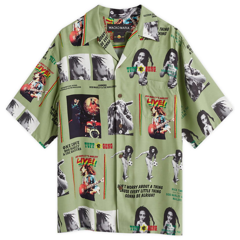 Skjorte WACKO MARIA Bob Marley Type-1 Hawaiian Shirt Large Grøn | BOBMARLEY-WM-HI09-GRN