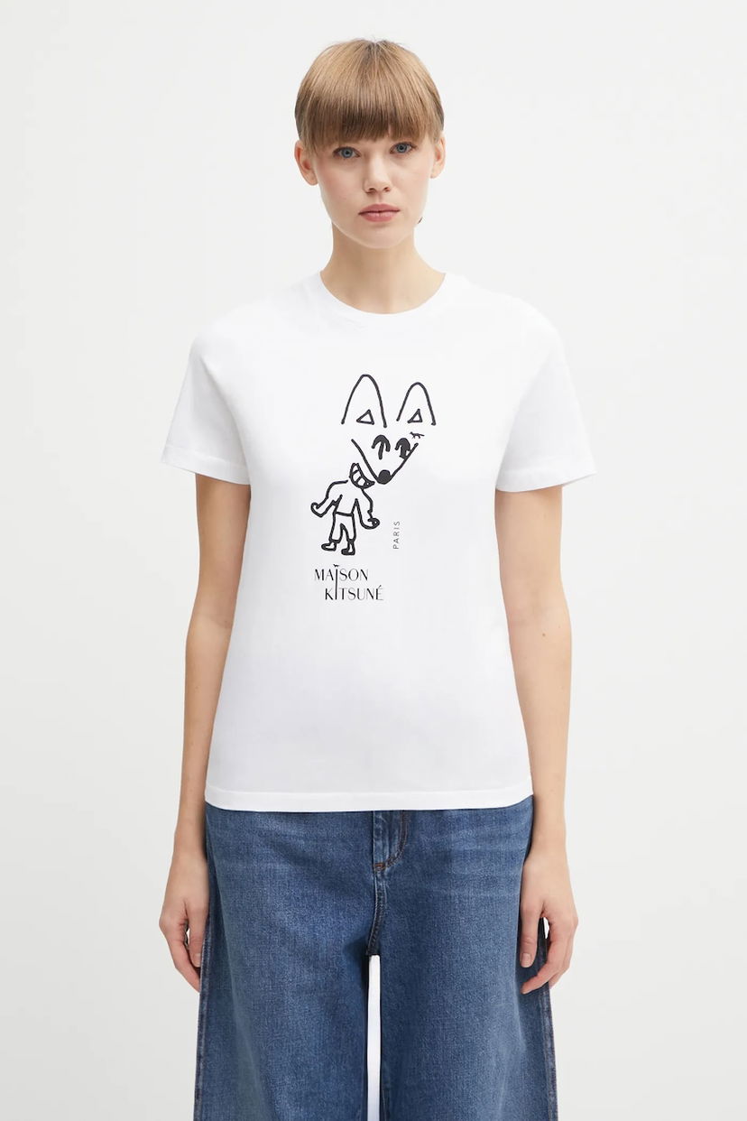 T-shirt MAISON KITSUNÉ Party Fox Regular T-Shirt Hvid | PW00120KJ7026