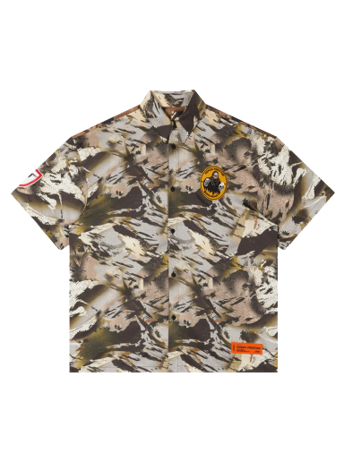 Skjorte HERON PRESTON Camo Popeline Bowling Shirt Grøn | HMGA027S22FAB0025900