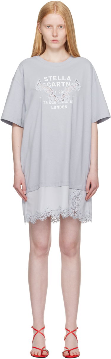 Kjole Stella McCartney Stella McCartney Lace-Insert Graphic T-Shirt Minidress Grå | 6J04063SPZ99, 0