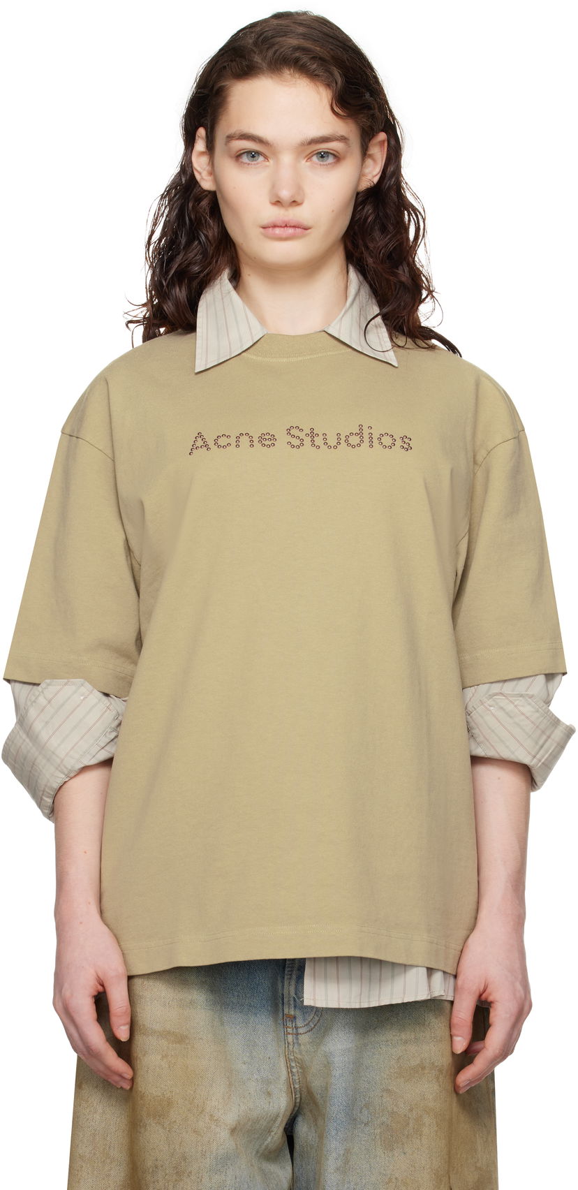 T-shirt Acne Studios Acne Studios Relaxed Fit Logo T-shirt Beige | CL0316-