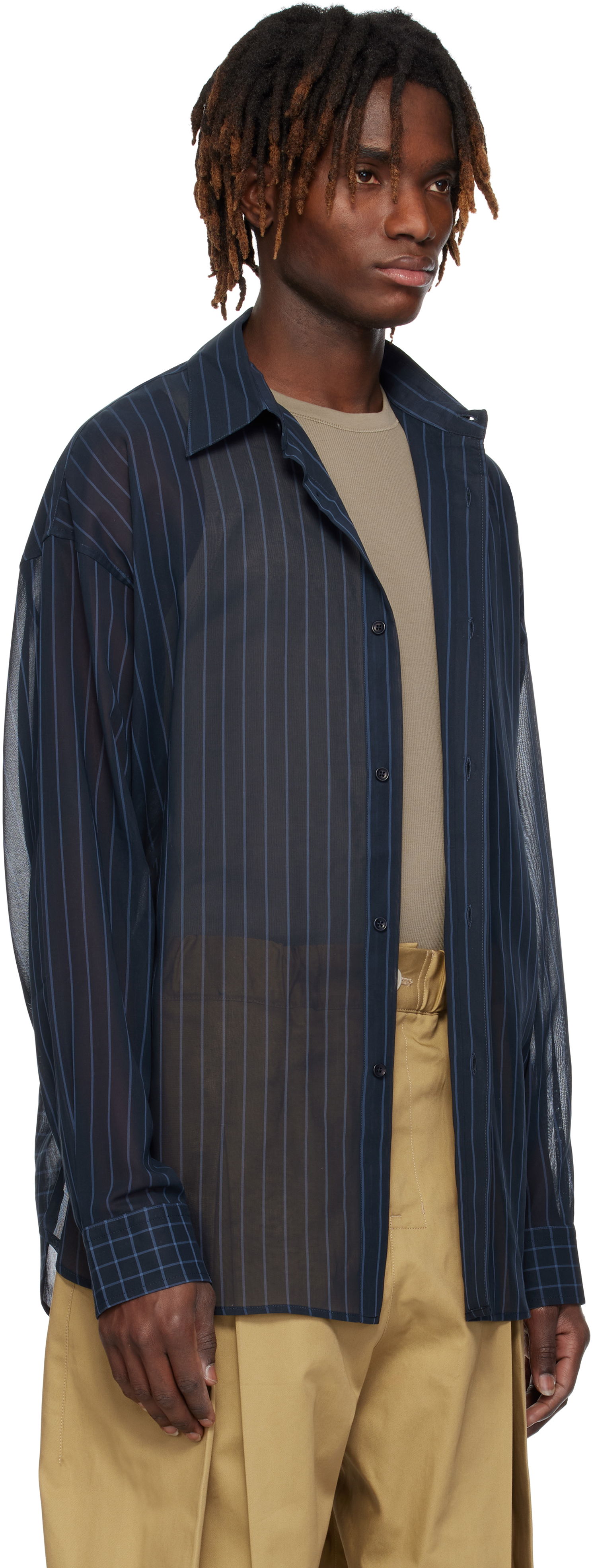 Skjorte sage NATION SAGE NATION Chisholm Sheer Striped Shirt Mørkeblå | S075 CHISHOLM SHIRT, 1