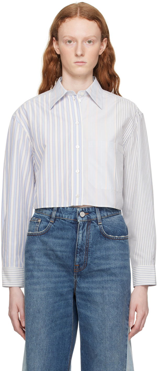 Skjorte Stella McCartney Stella McCartney Striped Cropped Shirt Blå | 6200553CJ303