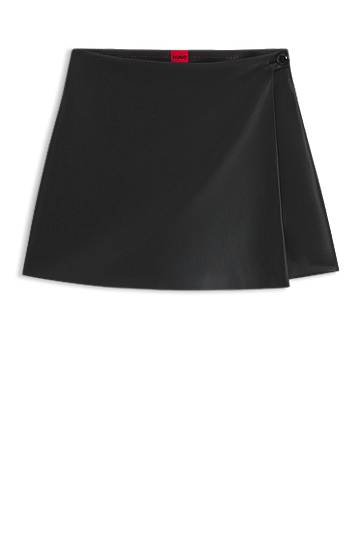 Nederdel BOSS Wrap-front Faux Leather Mini Skort Sort | 50542312