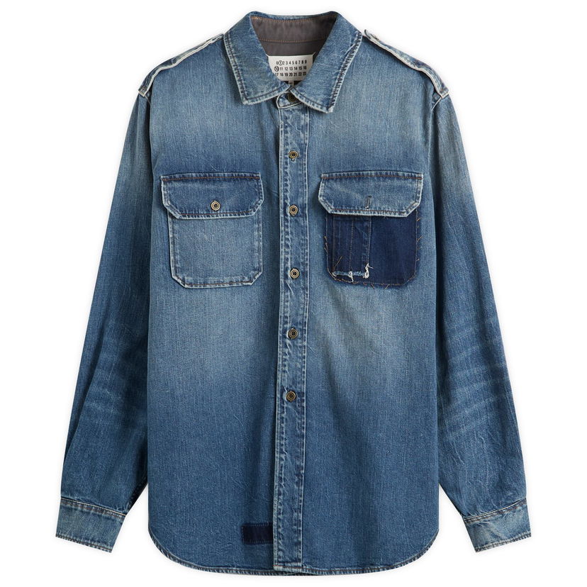 Jakke Maison Margiela Maison Margiela Distressed Patchwork Denim Shirt Jacket Blå | S50DT0064-M30034-961