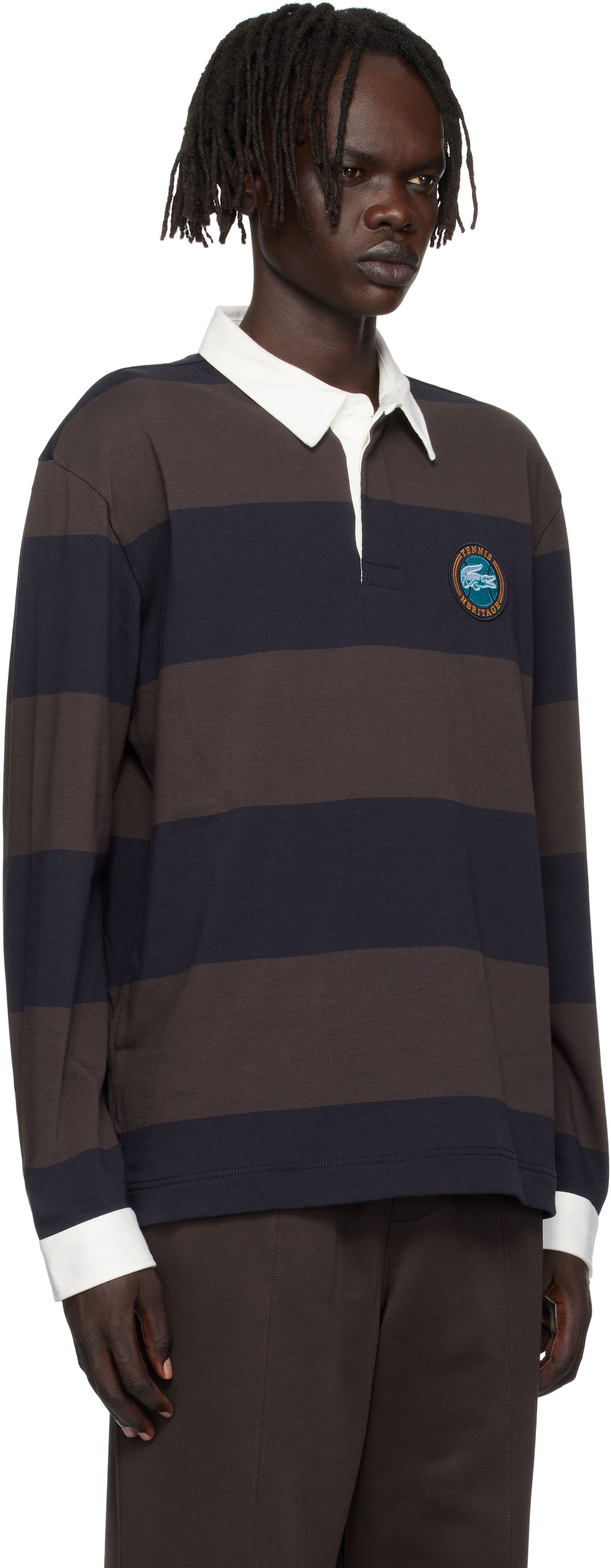 Polo skjorte Lacoste Lacoste Relaxed Fit Striped Rugby Polo Brun | KH5916_6IY, 1