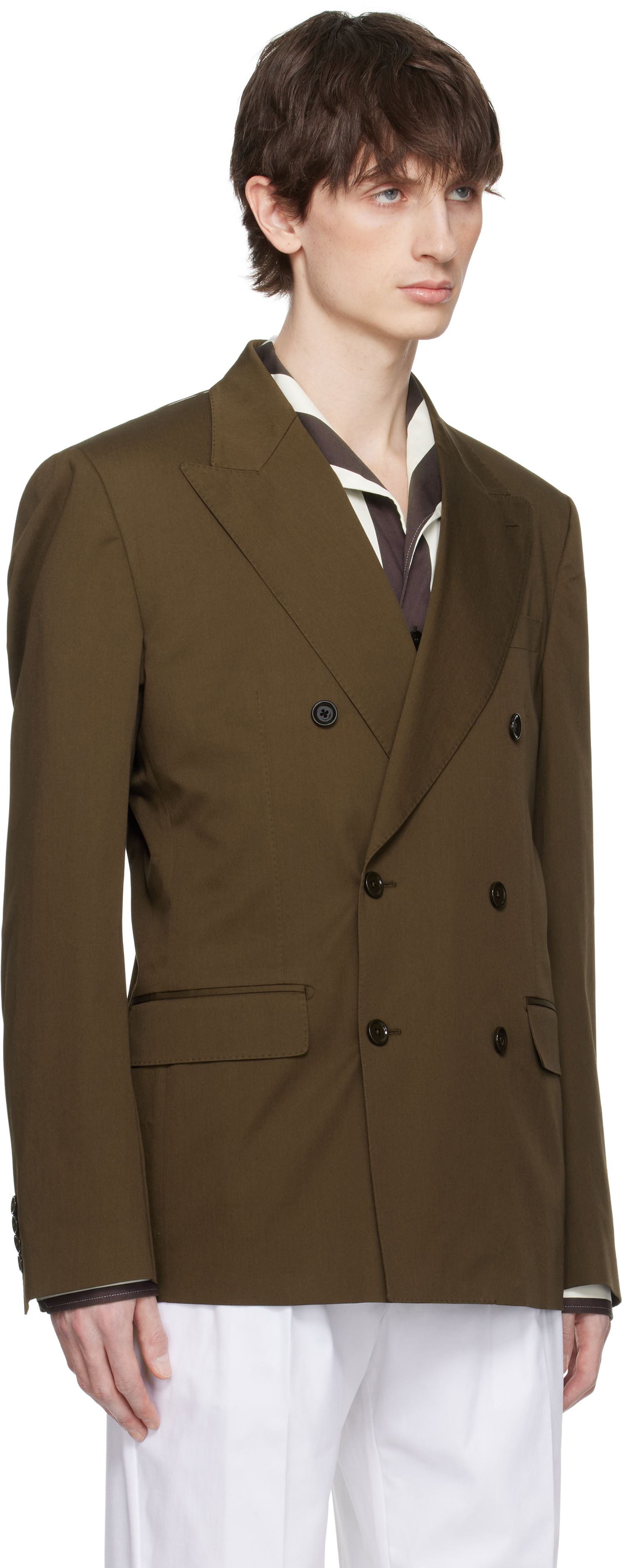 Jakke Dolce & Gabbana Dolce&Gabbana Double-Breasted Technical Gabardine Blazer Brun | G2TV8TFUFNV, 1