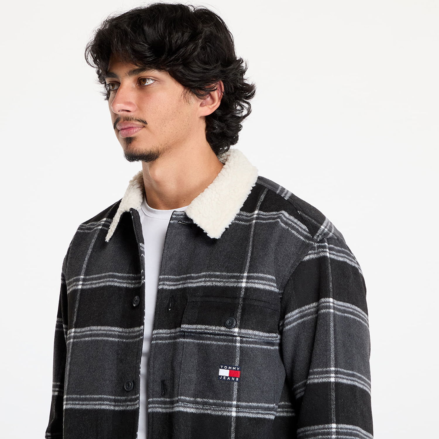 Jakke Tommy Hilfiger Check Sherpa Overshirt Black Check Sort | DM0DM19652 BDS, 1