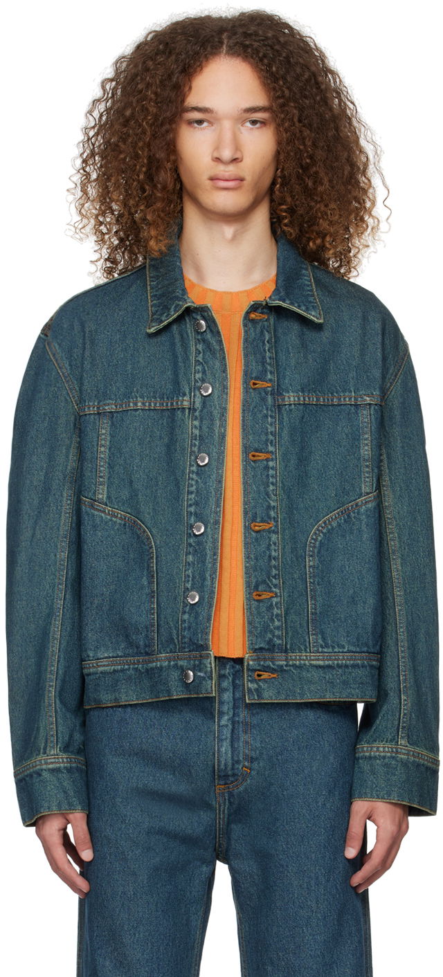Jakke Eckhaus Latta EL Denim Jacket Mørkeblå | 9012-EL-PS24-NB - NEW BLUE, 0