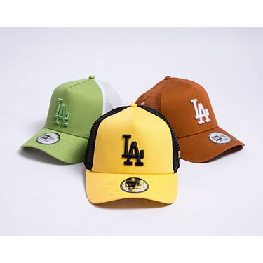 Kasket New Era 9FORTY A-Frame Trucker MLB League Essential Los Angeles Dodgers Pineapple / Black  One Size Beige | 60435249, 2