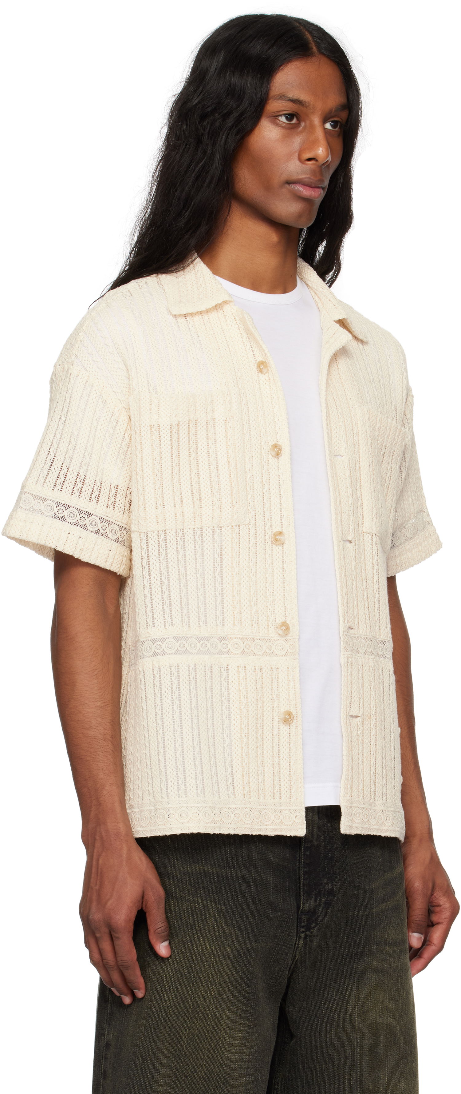 Skjorte Andersson Bell Andersson Bell Jacquard Stripe Short Sleeve Shirt Beige | atb1279m, 1