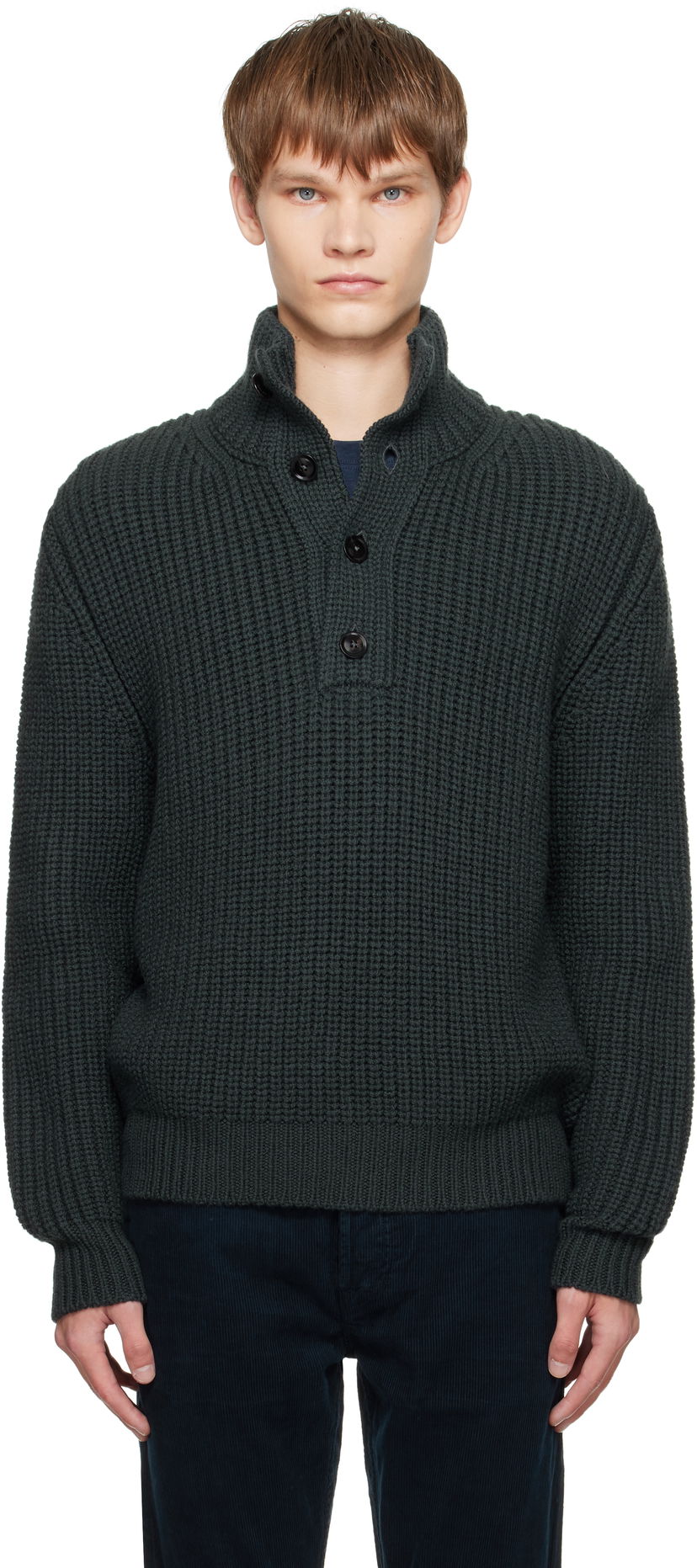 Sweater Tom Ford TOM FORD Cashmere Wool Half Button Sweater Grøn | KTL006-YMW090