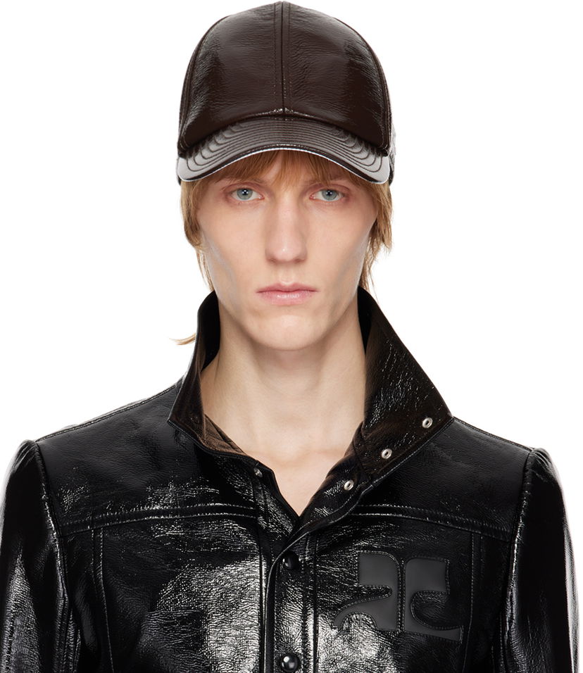Kasket Courrèges Faux-Leather Logo Cap Brun | PERACT002VY0003