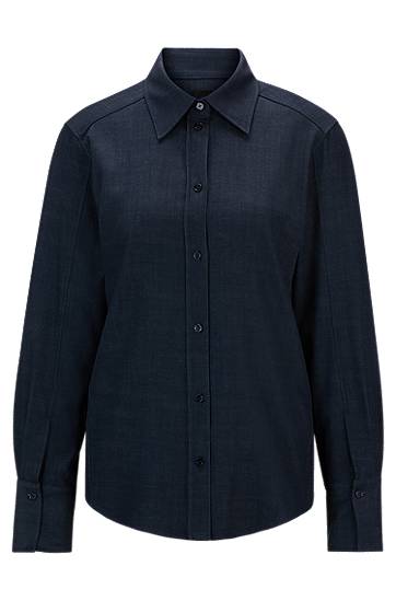 Skjorte BOSS Regular-Fit Denim-Effect Twill Blouse Mørkeblå | 50518443