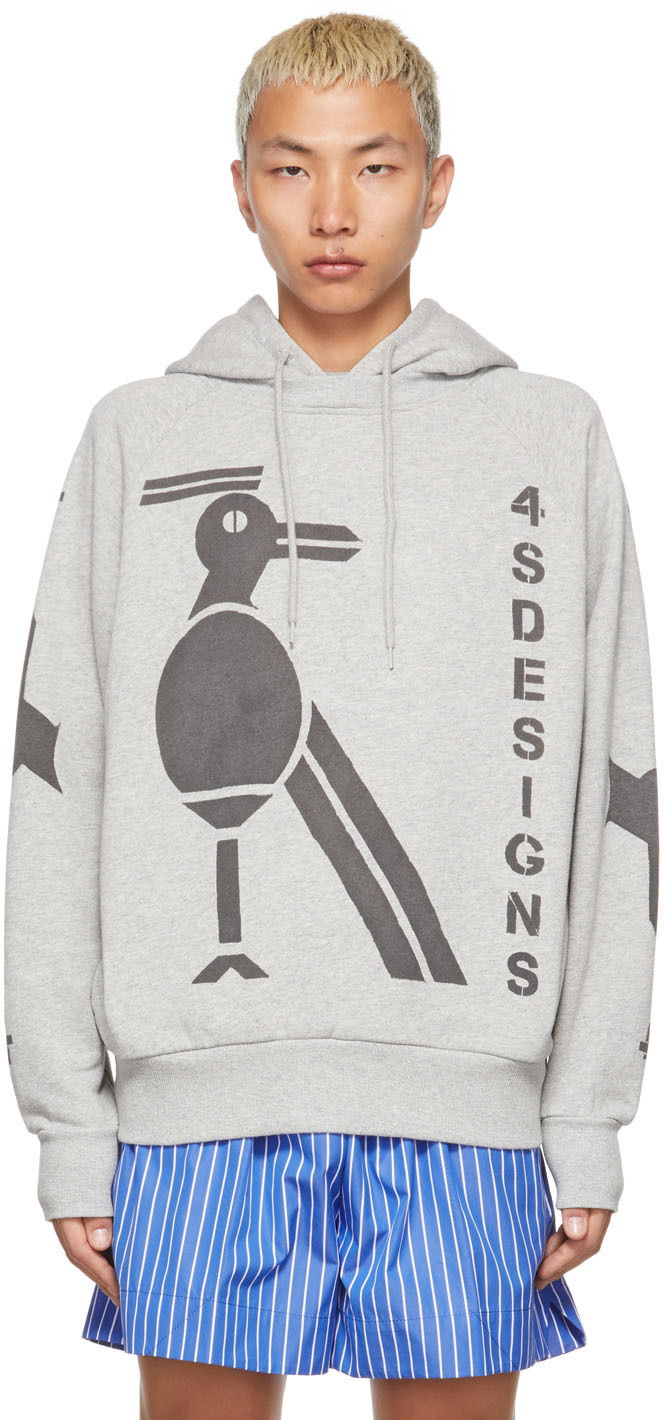 Sweatshirt 4sdesigns Bird Stencil Print Hoodie Grå | S22/530