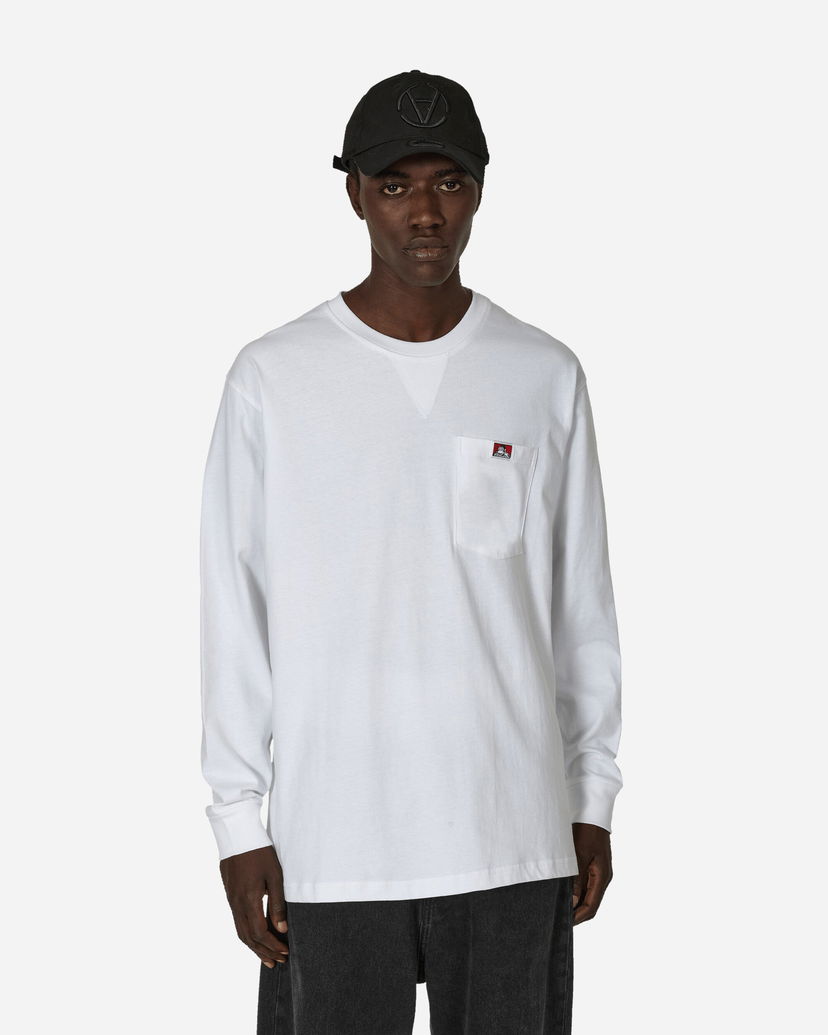 T-shirt Ben Davis Classic Label Pocket Long Sleeve Tee Hvid | BEN930 001