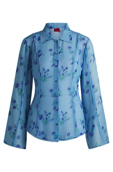 Skjorte BOSS Slim Fit Floral Print Blouse Blå | 50531573