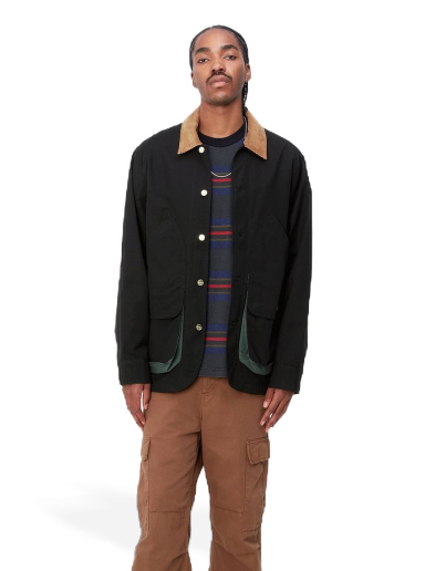 Jakke Carhartt WIP Heston Jacket "Black / Discovery Green heavy stone wash" Sort | I032148_1OC_60