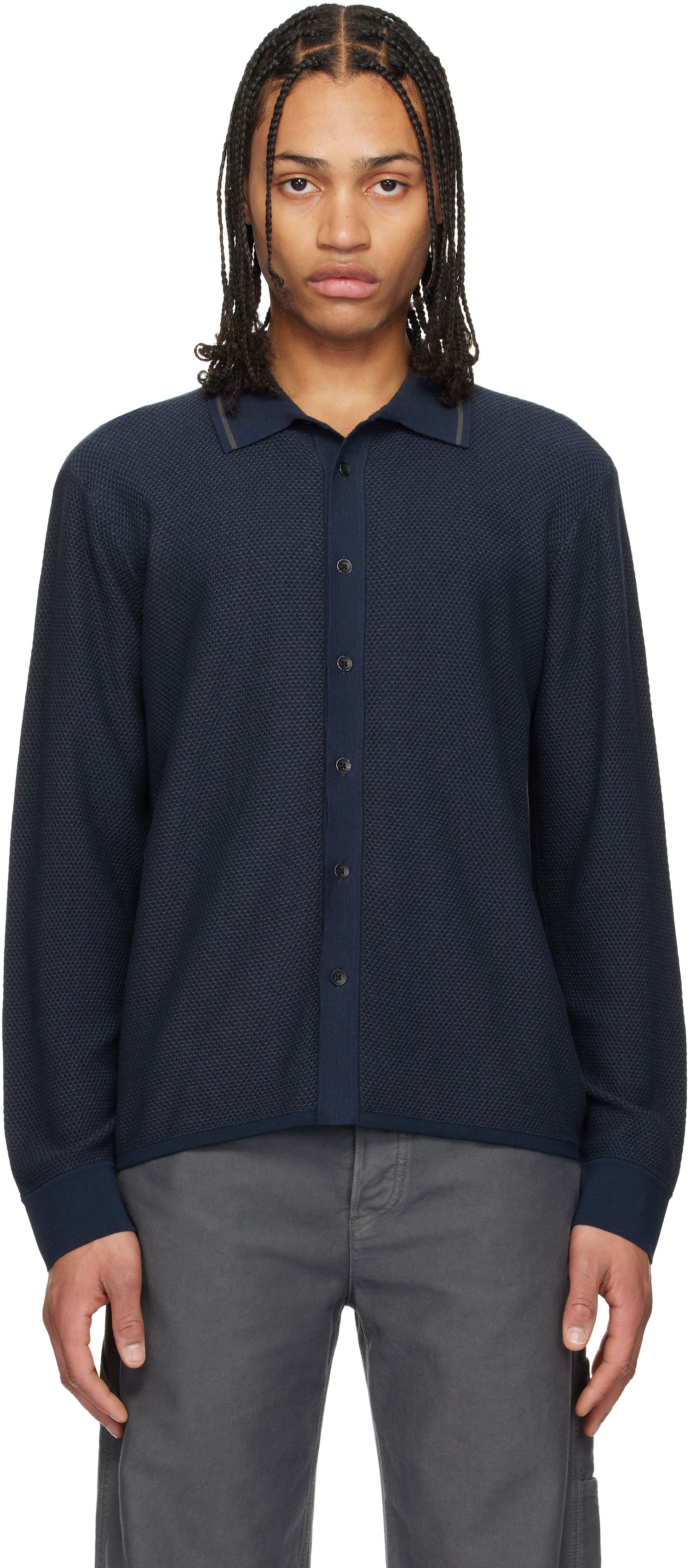 Sweater rag & bone Rag & Bone Harvey Knit Polo Shirt Mørkeblå | MBS24H040BC40, 0
