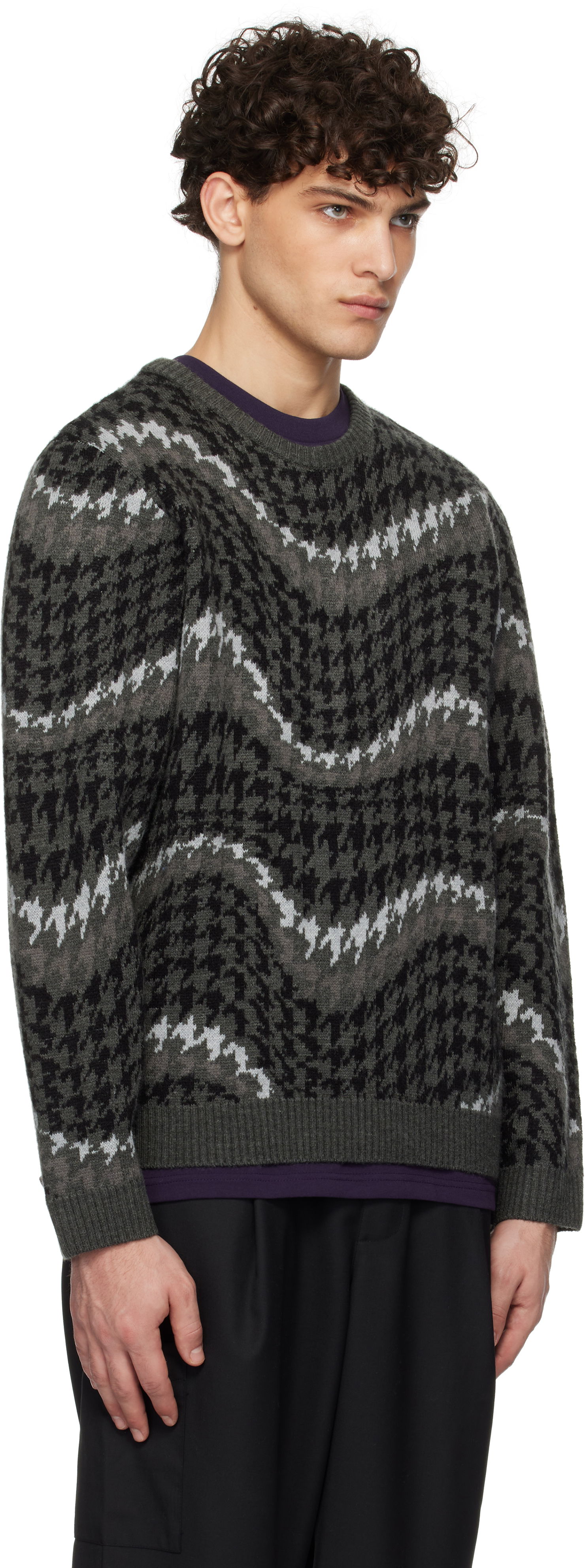 Sweater Dime Houndstooth Knit Sweater Grå | DIMEHO247COA, 1