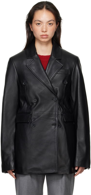 Jakke Loulou de Saison Loulou de Saison Benetra Double-Breasted Leather Blazer Sort | BENETRA, 0