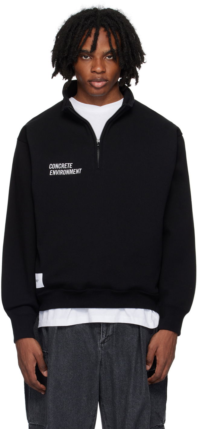 Sweatshirt WTAPS Black Half-Zip Logo Sweatshirt Sort | 241ATDT-CSM05