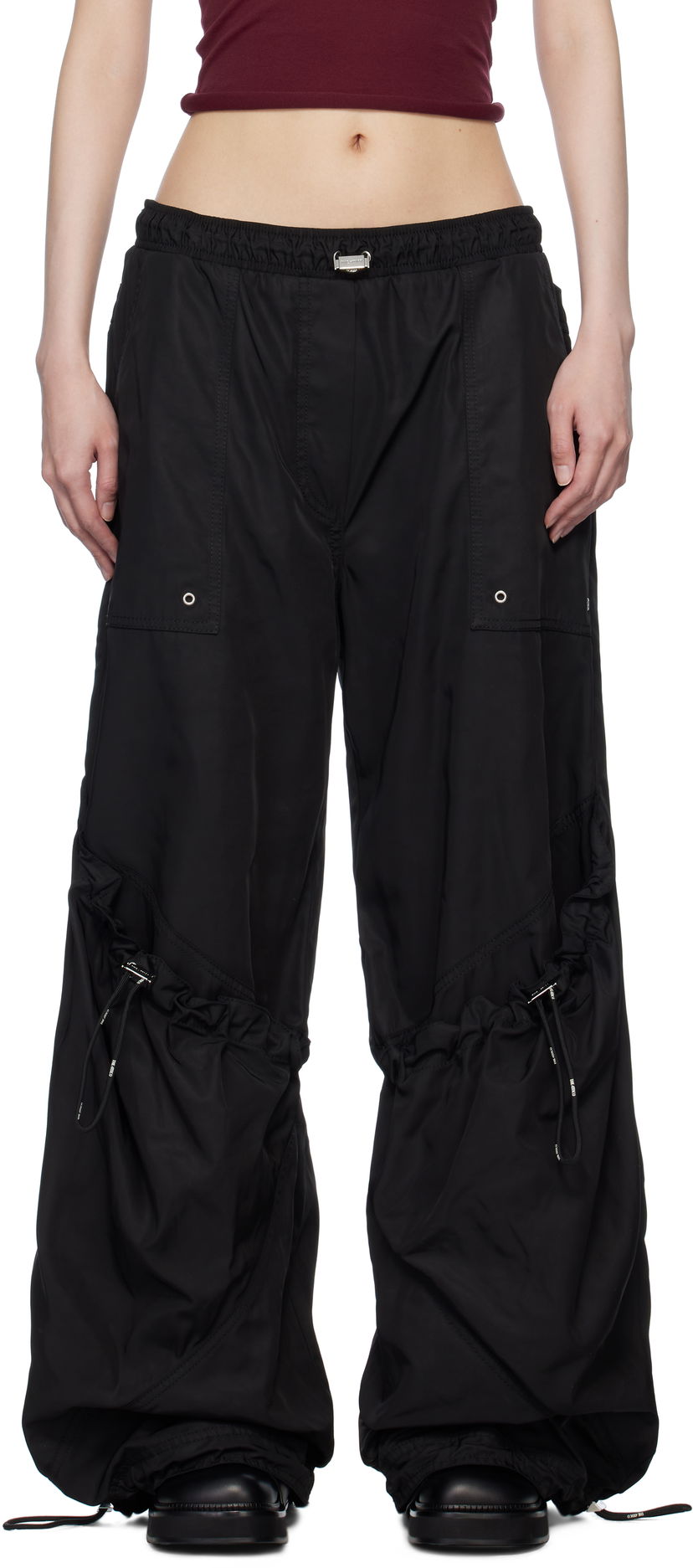 Cargo bukser The Attico Attico Parachute Cargo Drawstring Trousers Sort | 250WCP00255 PLL001AA
