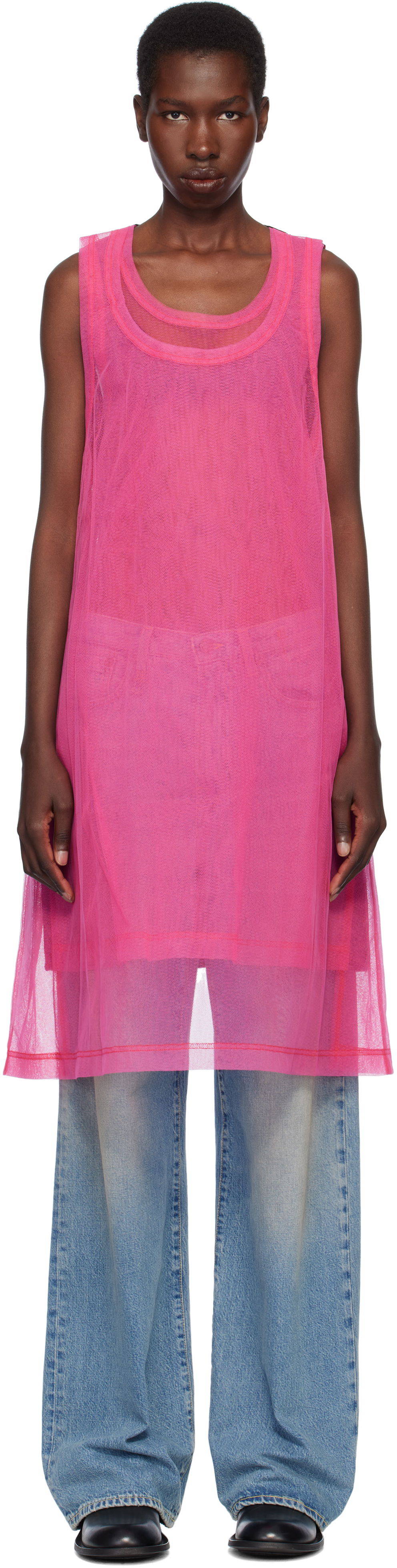 Tanktop Comme des Garçons Homme Plus Jersey & Nylon Tulle Tank Top Lyserød | PO-T027-051, 0
