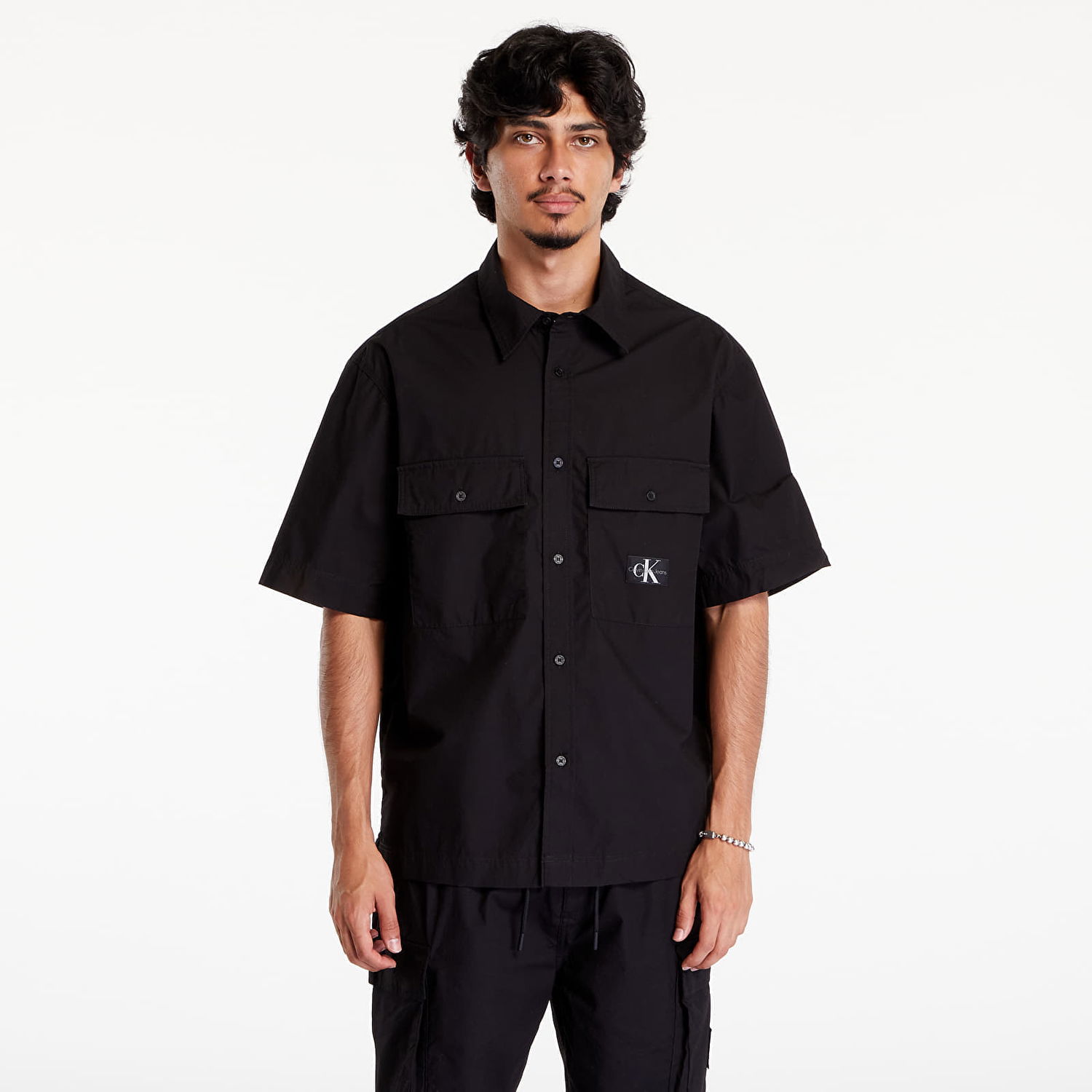 Skjorte CALVIN KLEIN Cotton Poplin Utility Shirt Black Sort | J30J325606 BEH, 0