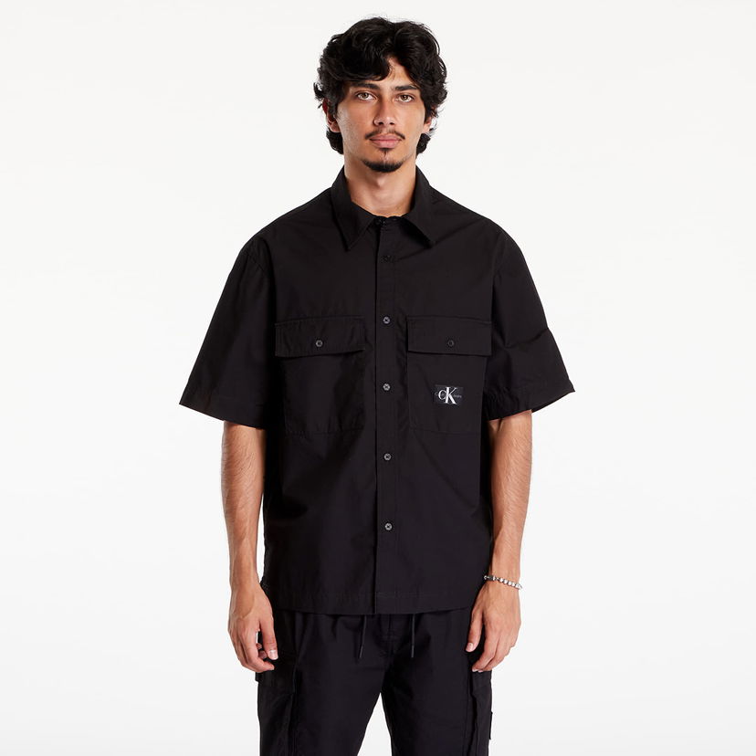 Skjorte CALVIN KLEIN Cotton Poplin Utility Shirt Black Sort | J30J325606 BEH