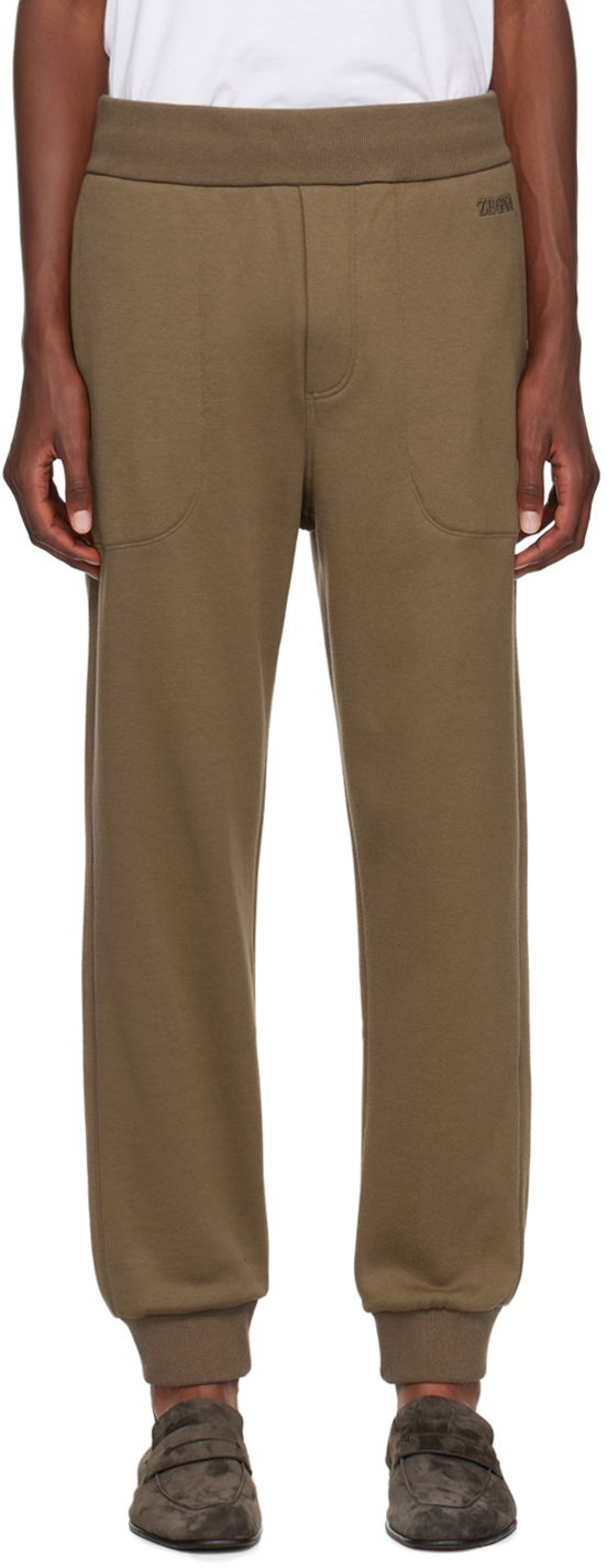 Joggingbukser ZEGNA Brown Embroidered-Logo Sweatpants Beige | N6N001830