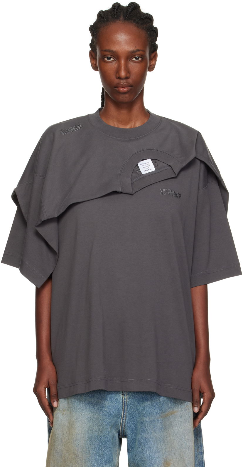 T-shirt VETEMENTS VETEMENTS Double Layered T-Shirt Grå | UH76TR400M