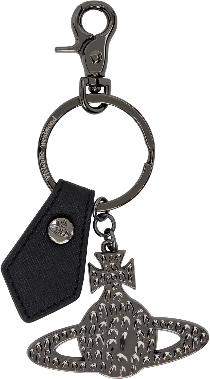 Nøgleringe Vivienne Westwood Vivienne Westwood Hammered Orb Keyring with Saffiano Leather Tag Sort | 8203012GU-OM0014-