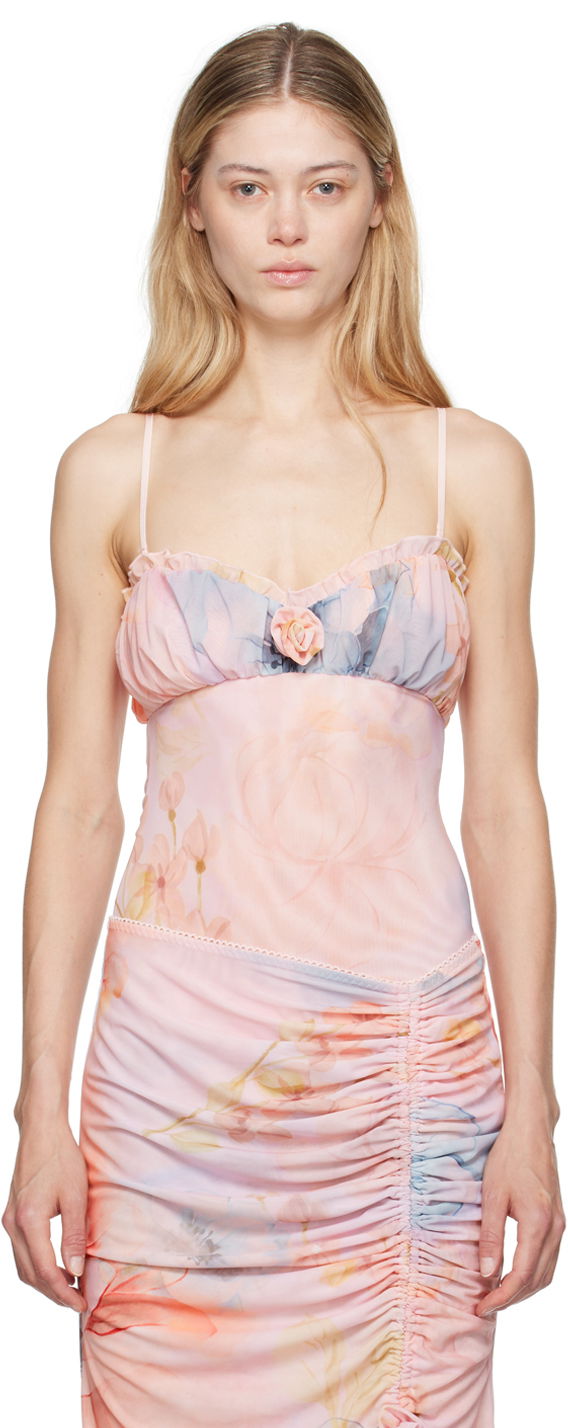 Krop GUIZIO GUIZIO Adelpha Floral-Print Ruched Bodysuit Lyserød | P24D02K067, 0