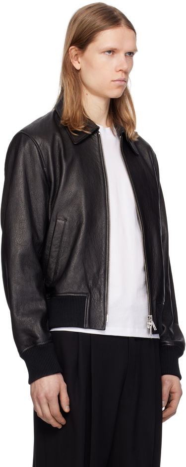 Bomberjakke AMI AMI Paris Zipped Leather Jacket Sort | UJK078.LH0044, 4