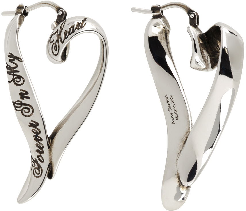 Tilbehør Acne Studios Silver Heart Hoop Earrings Grå | C50393-, 1