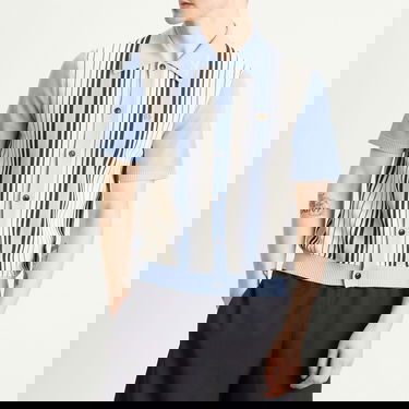 Polo skjorte AMIRI Striped Knitted Polo Shirt, Size Large Blå | AMKNIR1026-AshleyBlue, 2