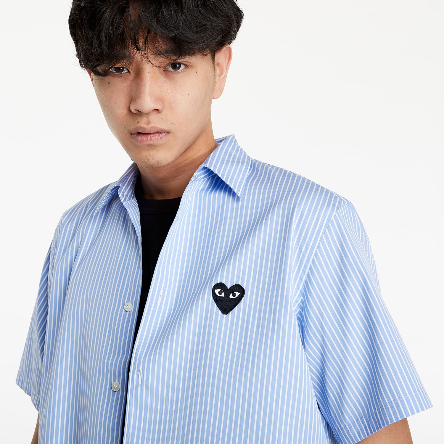 Skjorte Comme des Garçons PLAY Black Heart Striped Shirt Blå | AZB020 Blue, 1