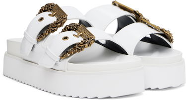 Sneakers og sko Versace Versace Jeans Couture Baroque Buckle Arizona Flat Sandals Hvid | E78VA3SM1_EZS539, 3