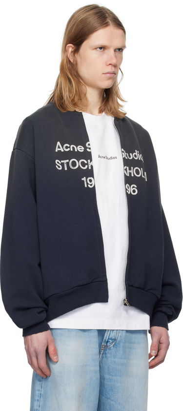 Bomberjakke Acne Studios Acne Studios Logo Zip Sweater Mørkeblå | CI0189-, 1