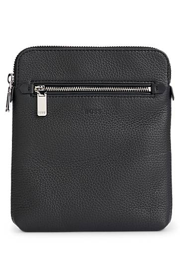 Skuldertaske BOSS Grained Italian Leather Envelope Bag with Embossed Logo and Front Zip Pocket Sort | 50529289, 0