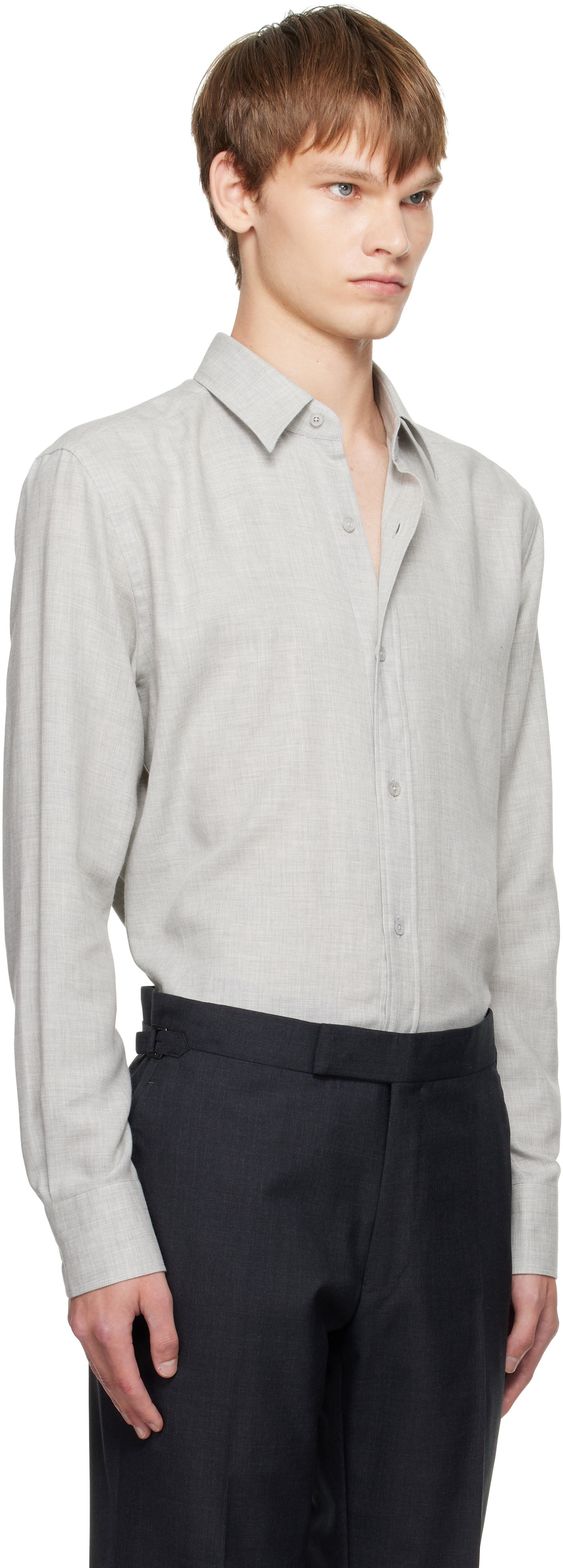 Skjorte Tom Ford TOM FORD Cashmere Melange Fluid Fit Shirt Grå | HRN001-FMC247, 1