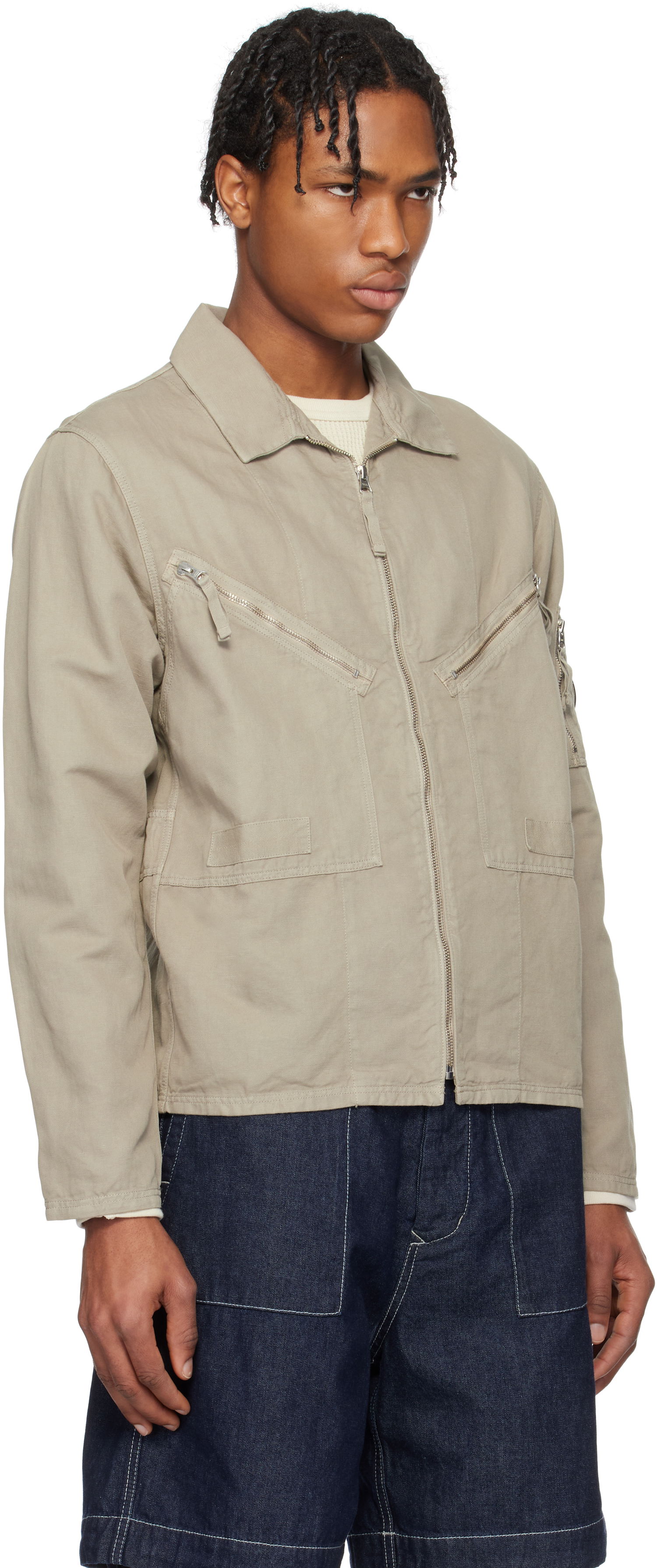Bomberjakke C.P. Company C.P. Company Cotton Linen Zip Overshirt Beige | 18CMOS103A-006273G, 1