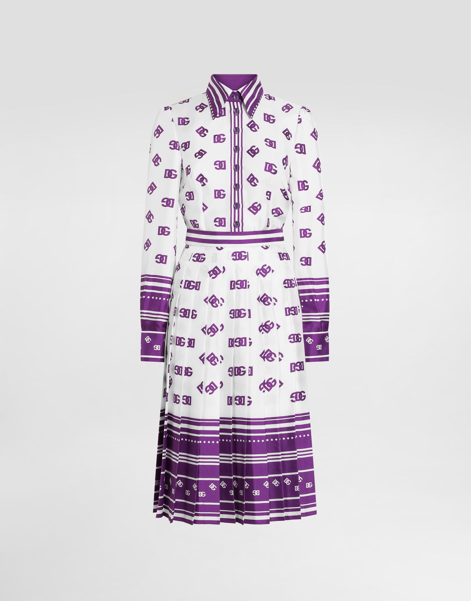 Kjole Dolce & Gabbana Dolce & Gabbana DG Logo All-over Print Twill Shirt Dress Lilla | F6TMNTHI1Z5HA9AP, 0