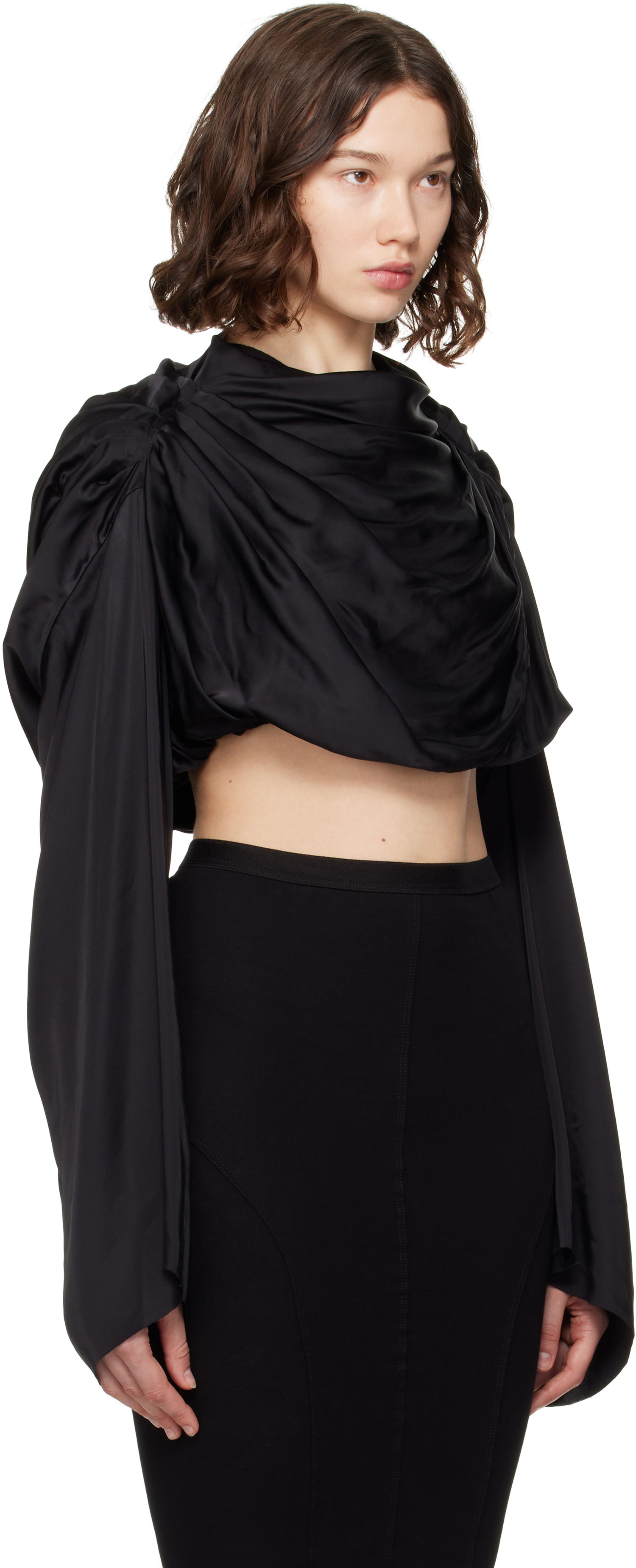 Crop top Rick Owens Rick Owens Hollywood Claudette Draped Crop Top Sort | RO01E7264 SCH, 1