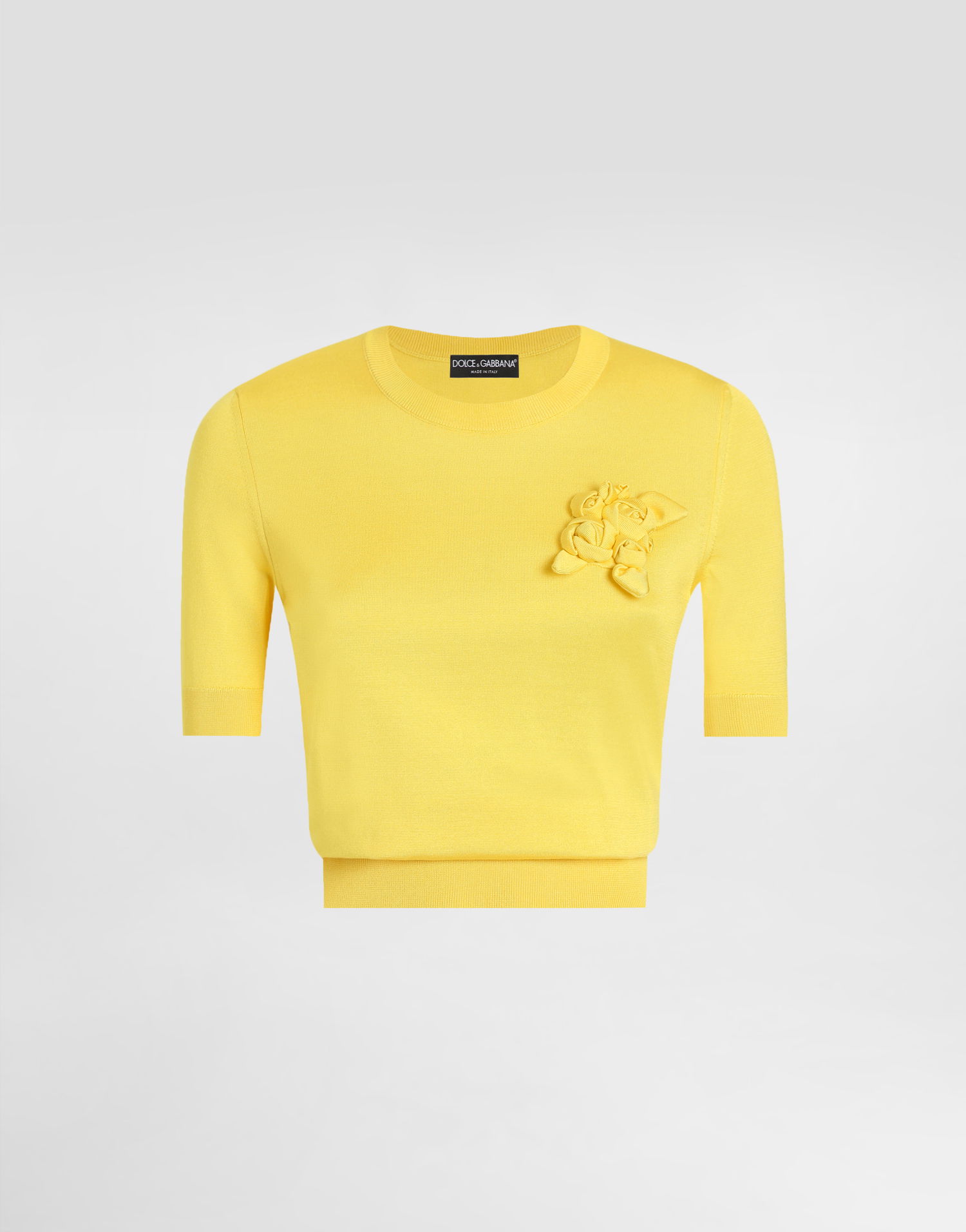 Sweater Dolce & Gabbana Dolce & Gabbana Silk Short-Sleeved Sweater with 3D Flower Embellishment Gul | FXX03ZJBSKYA0177, 0