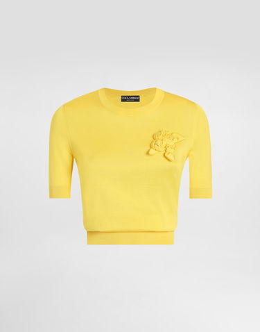 Sweater Dolce & Gabbana Dolce & Gabbana Silk Short-Sleeved Sweater with 3D Flower Embellishment Gul | FXX03ZJBSKYA0177, 0