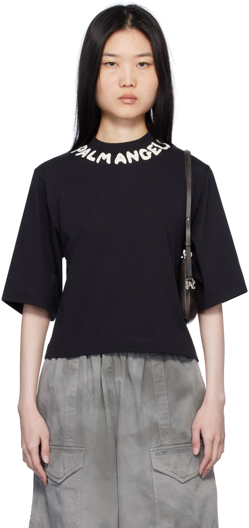 T-shirt Palm Angels Cropped Logo T-Shirt Sort | PWAA020S25JER0031003