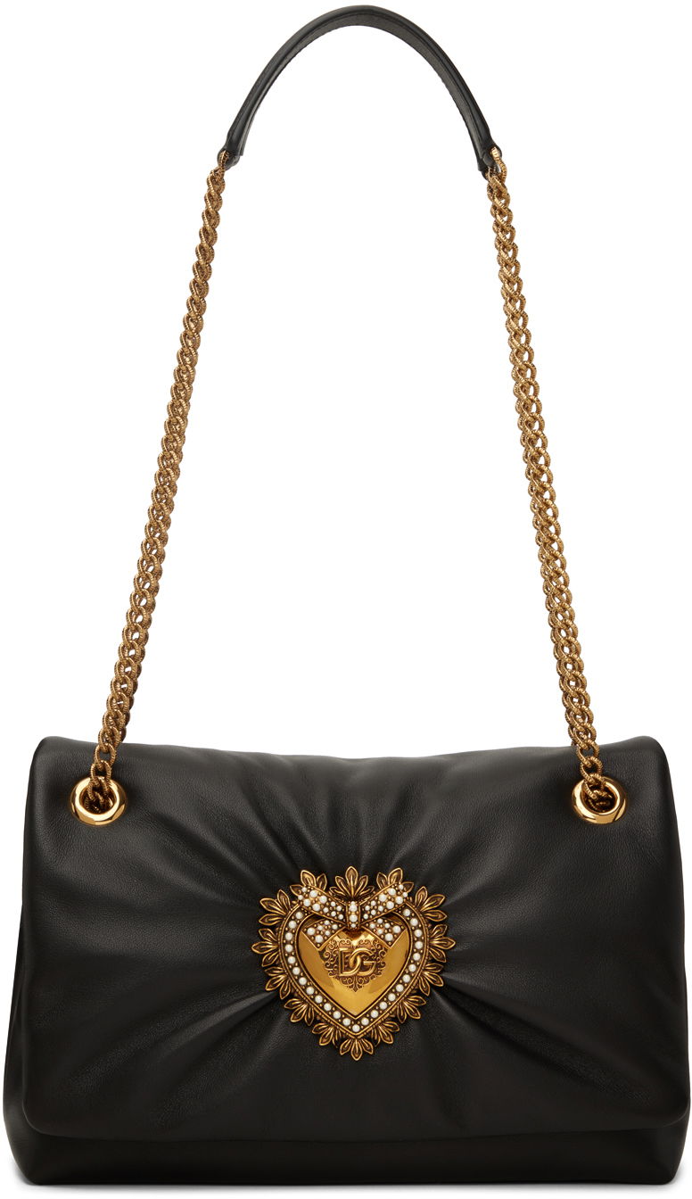 Håndtaske Dolce & Gabbana Medium Soft Shoulder Bag with Heart Applique Sort | BB7541 AF984